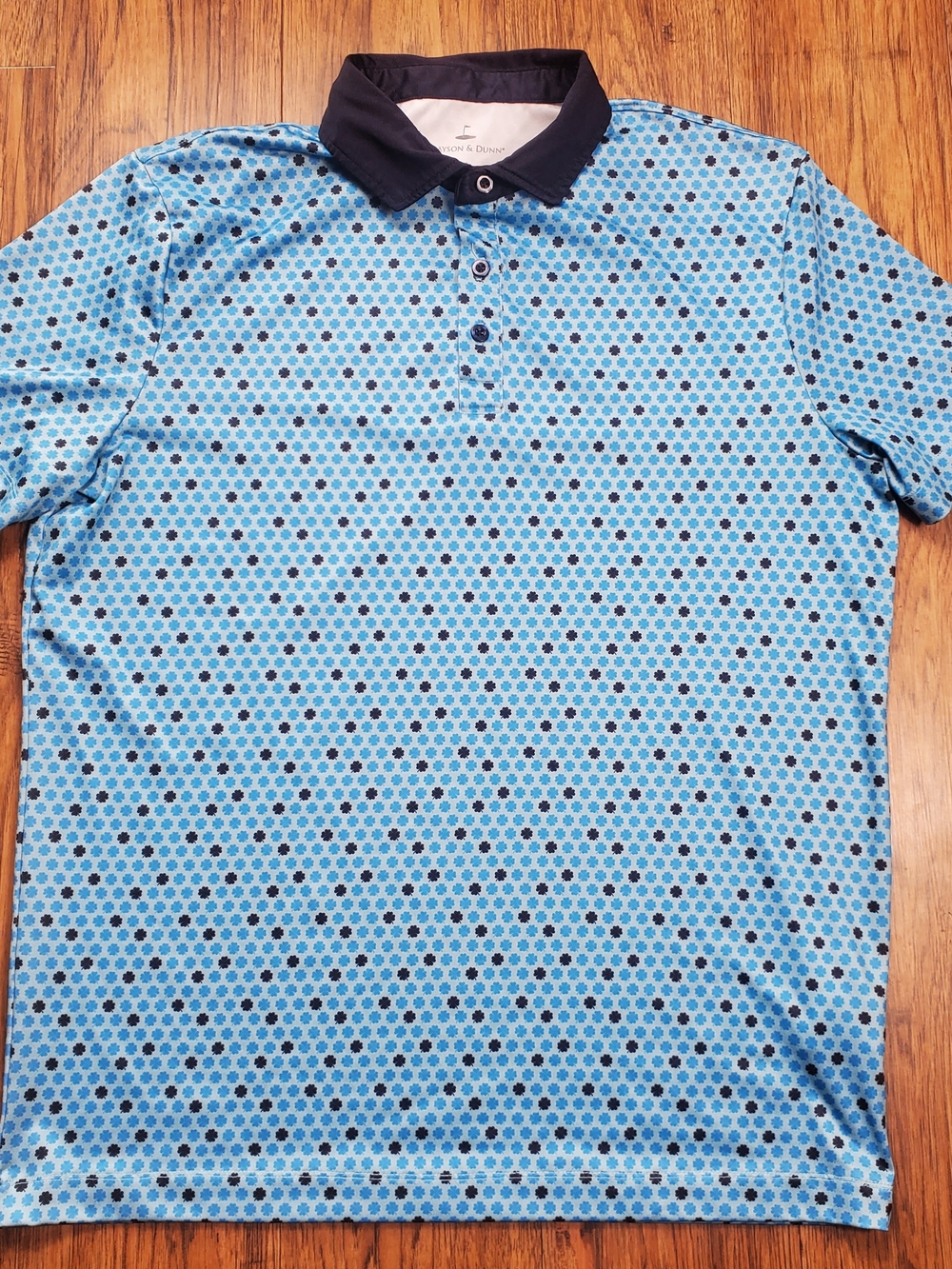 Grayson & Dunn Golf Polo Shirt Men's Medium Blue Clover Print Stretch Performanc